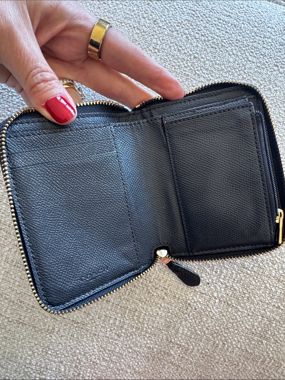 COACH Small Zip-Around Travel Wallet black leather gold hardware bifold - Picture 7 of 14